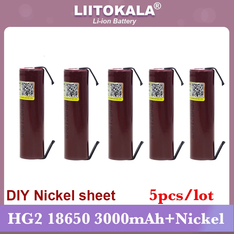 5 sztuk Liitokala nowy HG2 18650 3000mAh baterii 18650HG2 3.6V rozładowania 20A dedykowane do baterii hg2 płaskiej głowicy + DIY nikiel