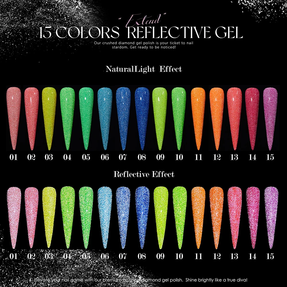 Vendeeni 15 Colors Fluorescence Flash Broken Diamond Gel Nail Polish TPO HEMA FREE Glitter UV Soak Off Gel Varnish With Display