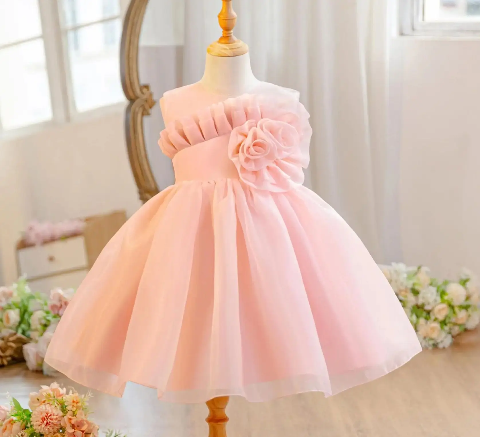 

Baby Girly Dress with Flowers Kid Girl Puffy Holiday Dresses Child Clothes Ball Gown