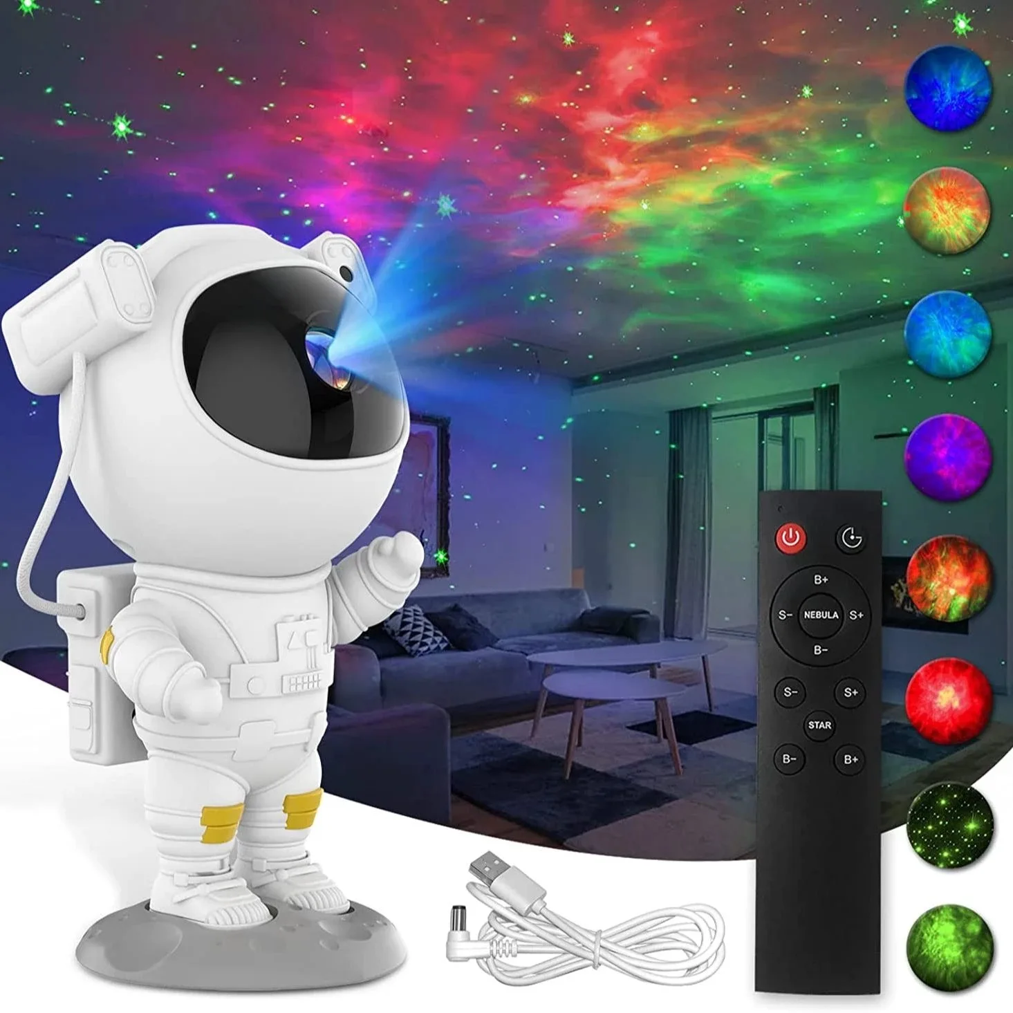 Spaceman Projection Lamp, Seven Color Night Light Projection with 8 Free Rotation 360 °   Effect, Star Projector with Remote Control for Indoor