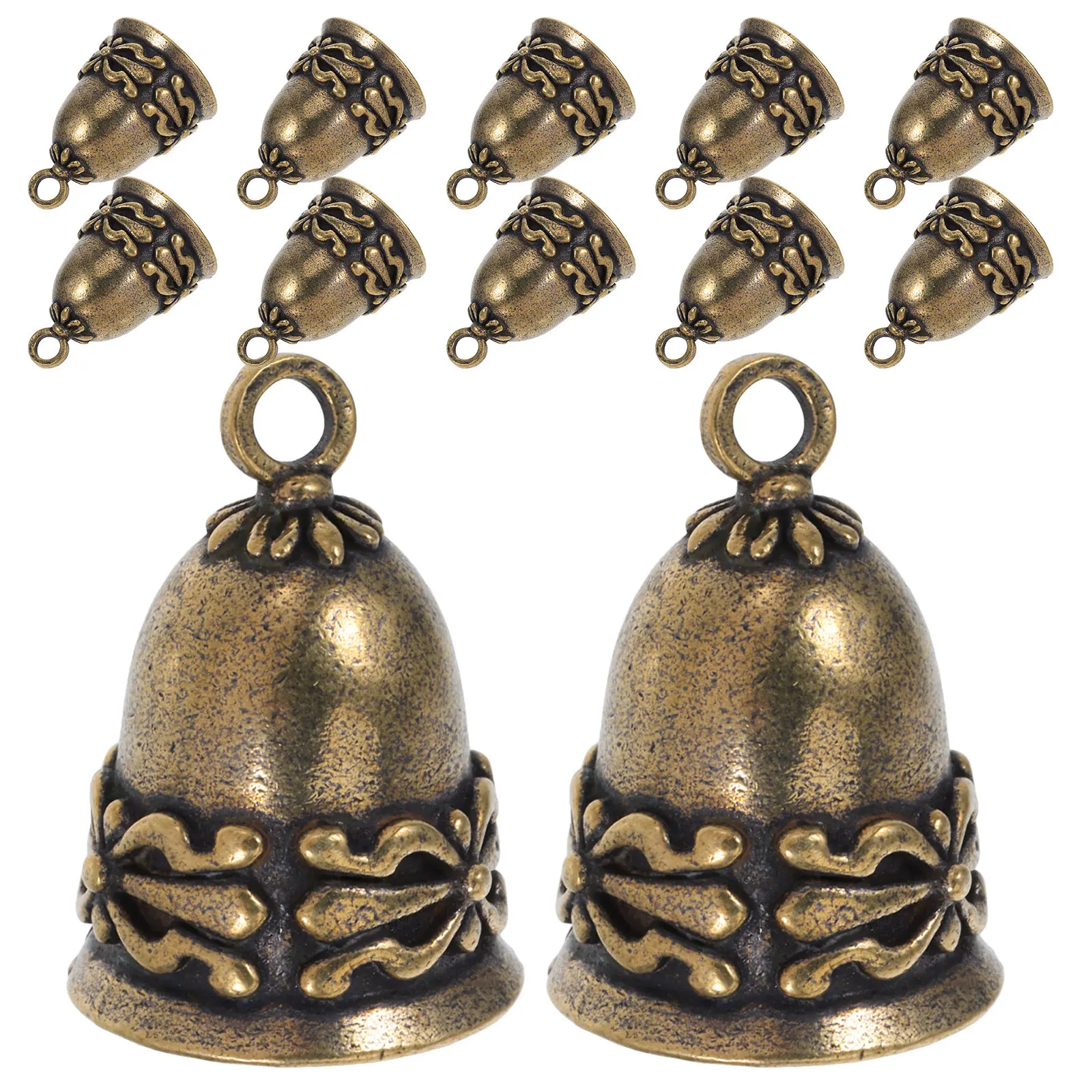 12Pcs Vintage Brass Bells Retro Mini Bell Pendants for Door Hanging Wind Chimes Rustic Brass Ornaments Craft Home Decorations