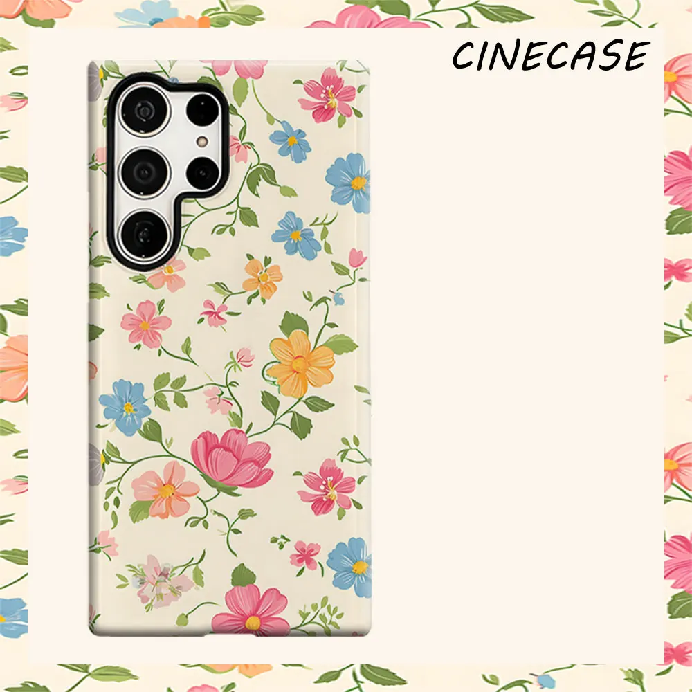 Multicolor Ditsy Floral Print For Samsung Galaxy S26 S25 S24 A56 A36 Dual Layer Luxury Fashion Full Lens Protective Case