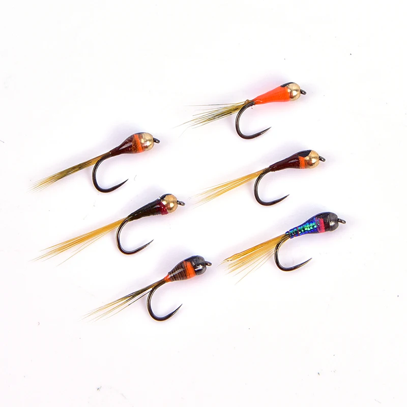 6PCS/SET Tungsten Perdigon Nymph Small Beadheads Fly Rainbow Brown Trout Grayling Brook Fishing Quick Sink