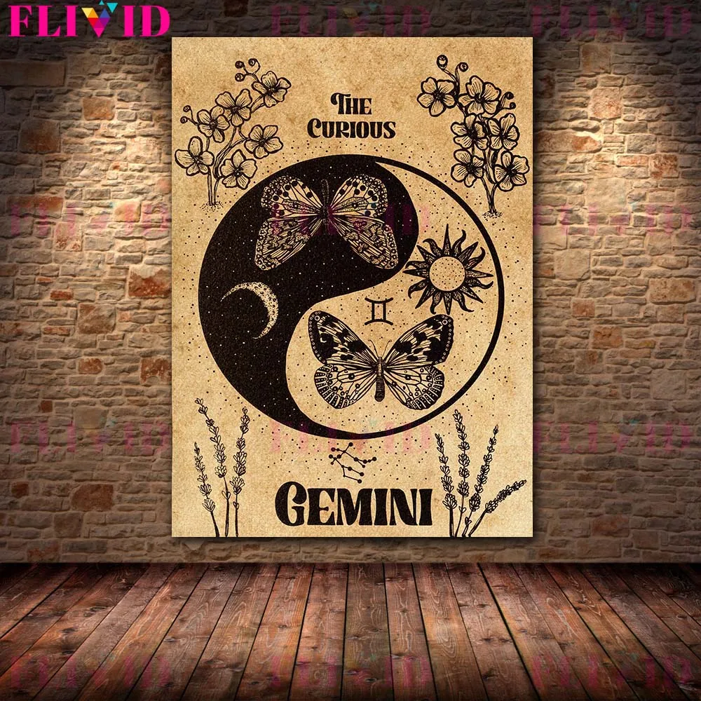 ليو ، الجدي ، السرطان ، الدلو زودياك ستار تسجيل دوت العمل طباعة التنجيم خمر الفن طباعة السحر المشارك طباعة ديكور جدار الفن #5