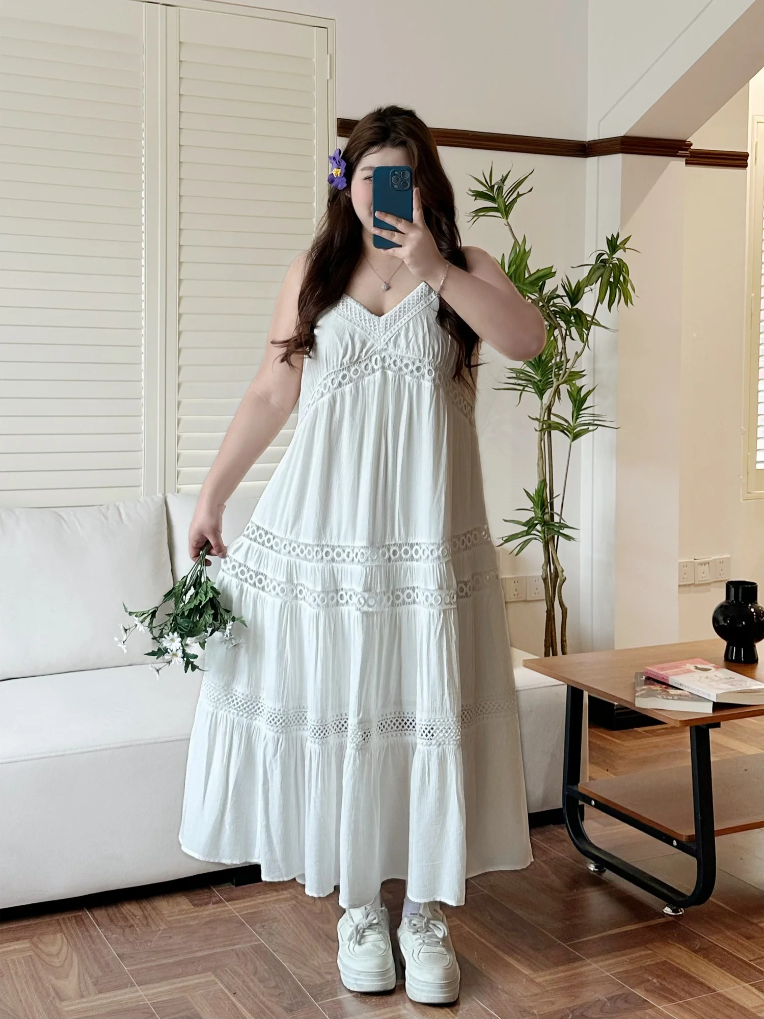 

Summer New V-neck Lace Splicing Long Dress Elegant Age-reducing Large Size Women's Dress Casual Commute Style A-line Skirt