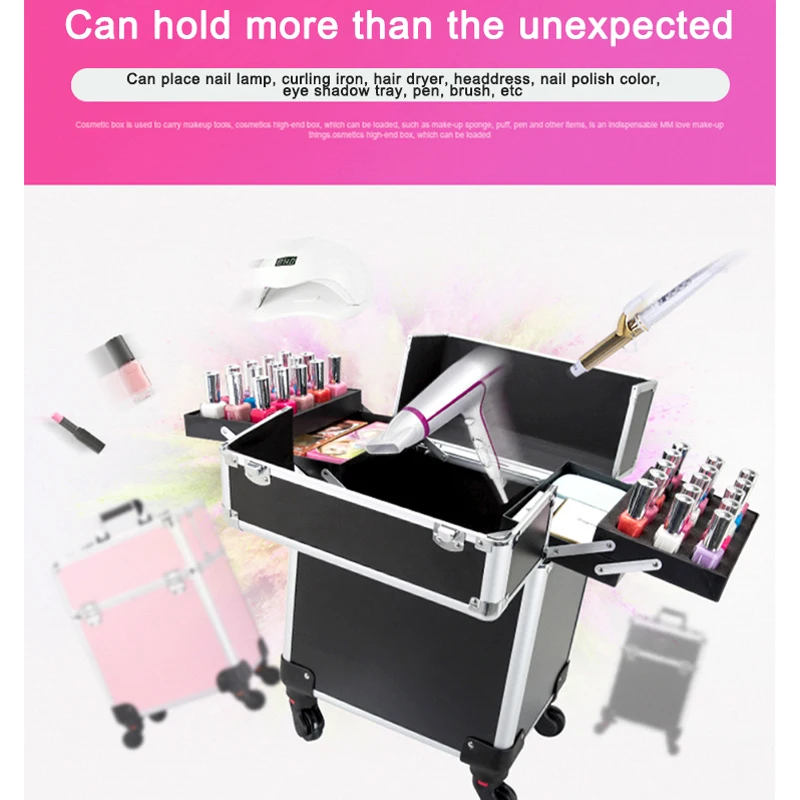 Large Pull Rod Toolbox Portable Multilayer Cosmetics Organizer Makeup Box With Universal Wheel For Nail Art & Embroidery Storage