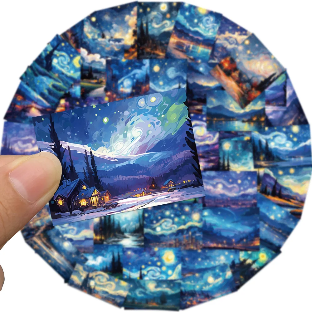 10/30/50PCS Cartoon Oil Painting Art Van Gogh Starry Sky Sticker Graffiti iPad Helmet DIY Wall Sticker Toy Decoration Wholesale