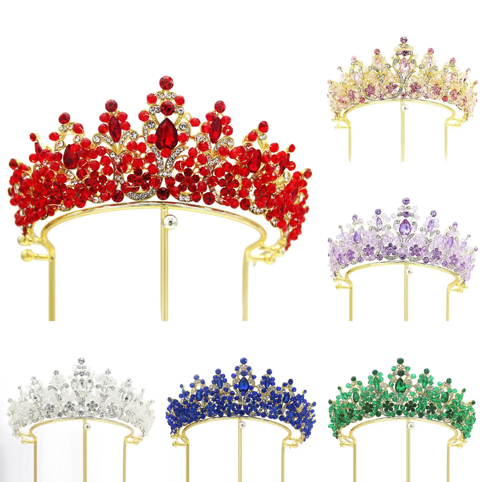 Luxury Blue Crystal Wedding Crown Bridal Headwear Brithday Party Rhinestone Diadem Headband Handwork Headpiece for Women Tiaras