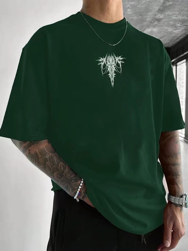 Men's Summer Casual Dark Print Graphic T-Shirt Loose Fit Street Style round Neck Short Sleeve Fashion Life Sports Top