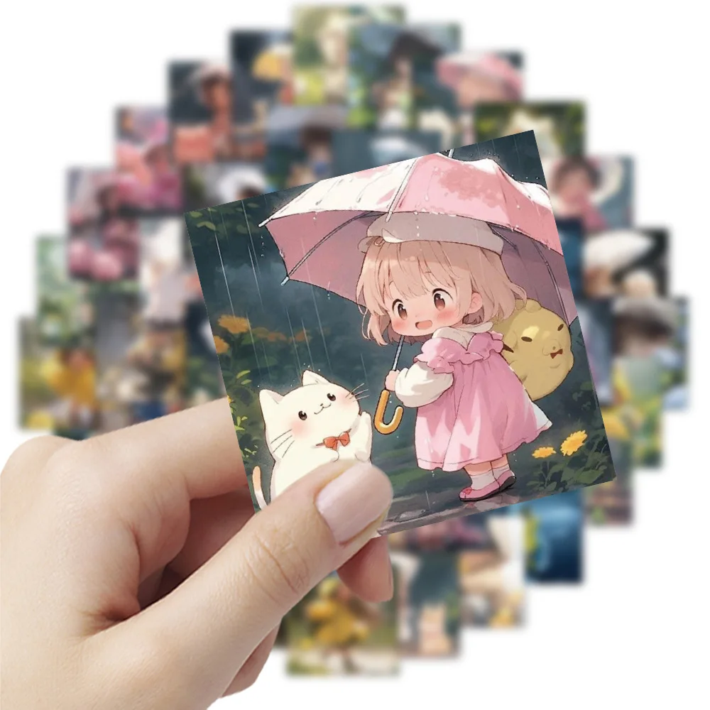 10/30/50pcs Creative Little Girl And Little Boy With Umbrella Cartoon Sticker Scrapbook Mobile Laptop Phone Decoration Sticker