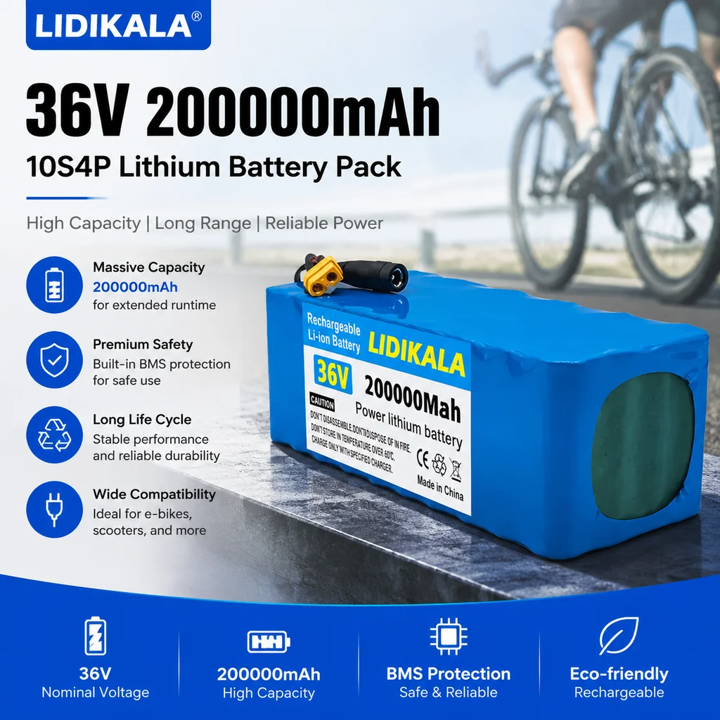 10S4P Elektroroller 200000mAh 36V Lithium-Batterie 18650 Batteriepack 36V 200Ah Elektroroller-Batterie