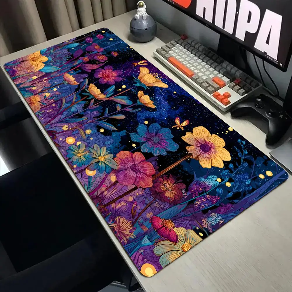 Fantasy Flowers and Starry Sky Mouse Pad Desk Mat Stitched Edge Non-Slip gaming mats pc accessories keyboard desk pad mauspad
