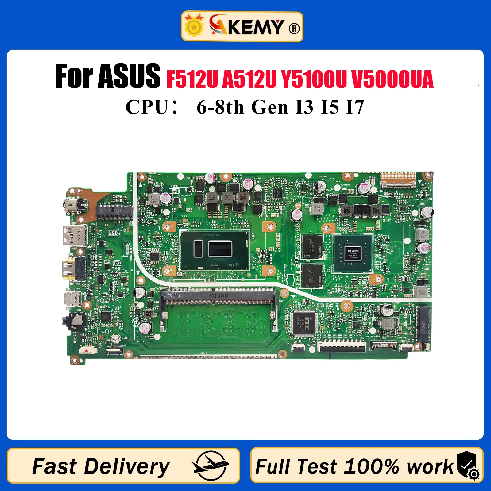 

X512UB Материнская плата для ноутбука ASUS VivoBook X512U F512U A512U Y5100U V5000UA X512UF X512UB Материнская плата с процессором I3 I5 I7 в порядке