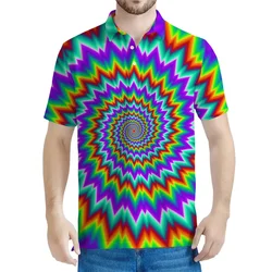 Psychedelic 3D Printed Polo Shirt Men Optical Illusion Graphic Tee Shirts Streetwear Lapel Short Sleeve Tops Oversized T-shirt