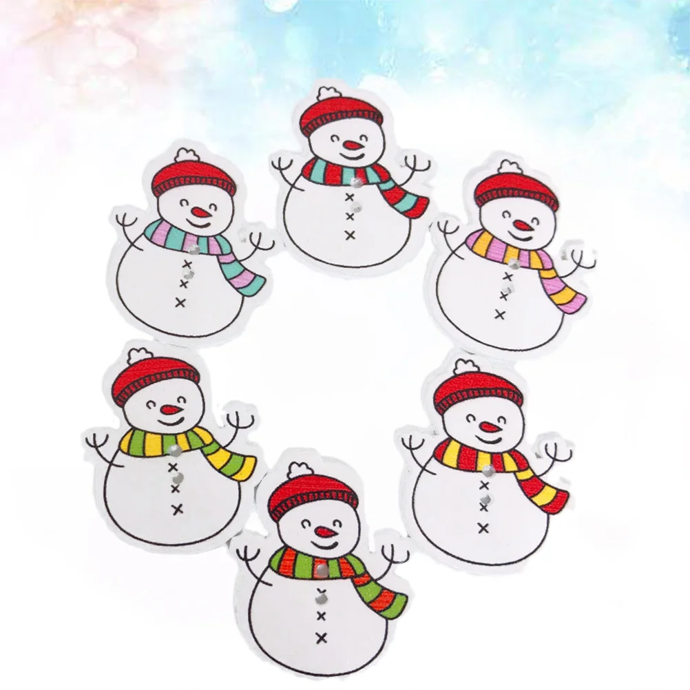 50 Pcs 2 Holes Buttons Snowman Sewing Gifts for Stocking Stuffers Decor Christmas Decorations Accessories Decorative