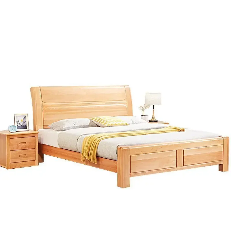 

All solid wood beech 1.8 meters double bed modern simple 1.2m factory direct sales 1.5 meters log master bedroom marriage bed