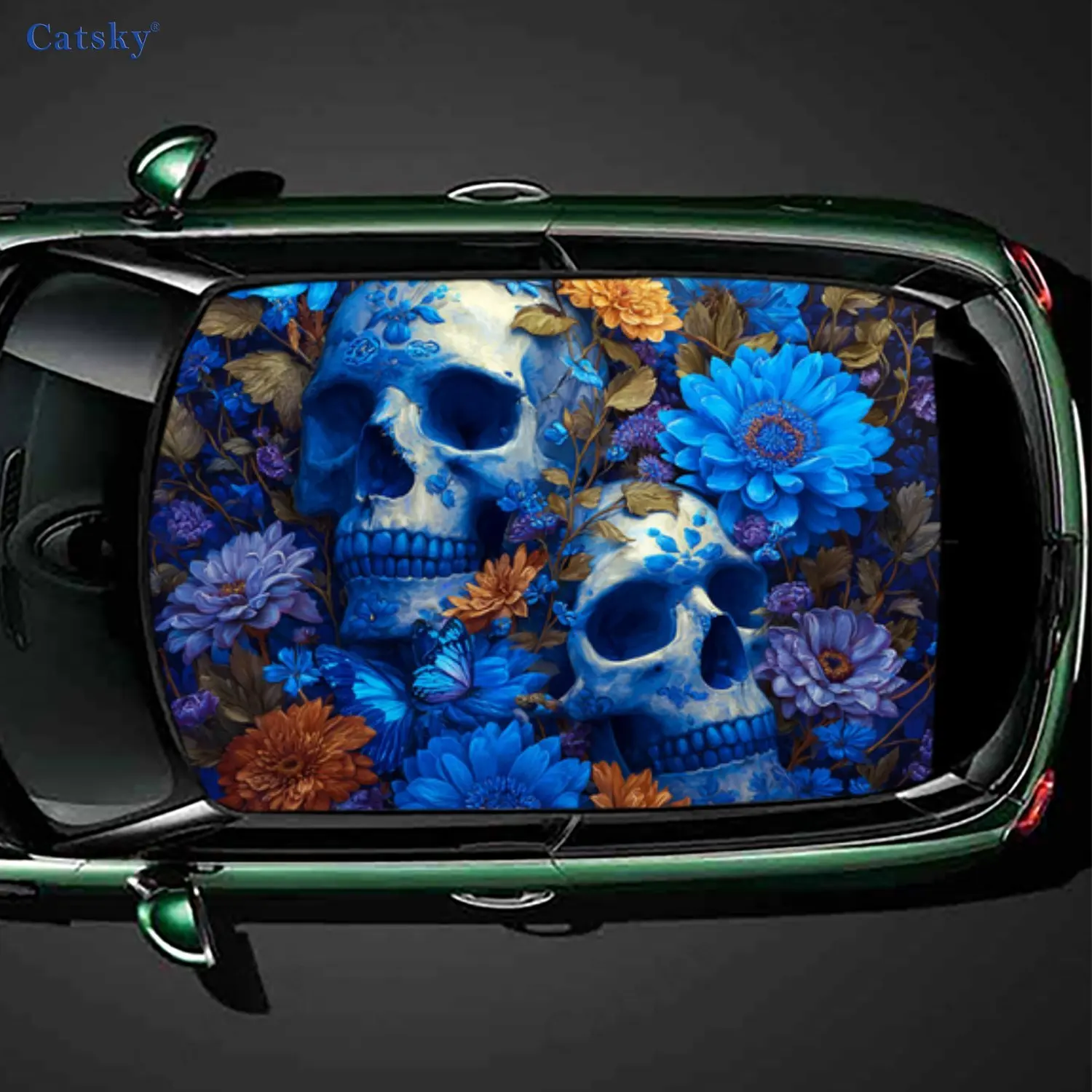 Skull flower matter PVC material self-adhesive waterproof car roof sticker, paste firm and anti-ultraviolet, waterproof and scra