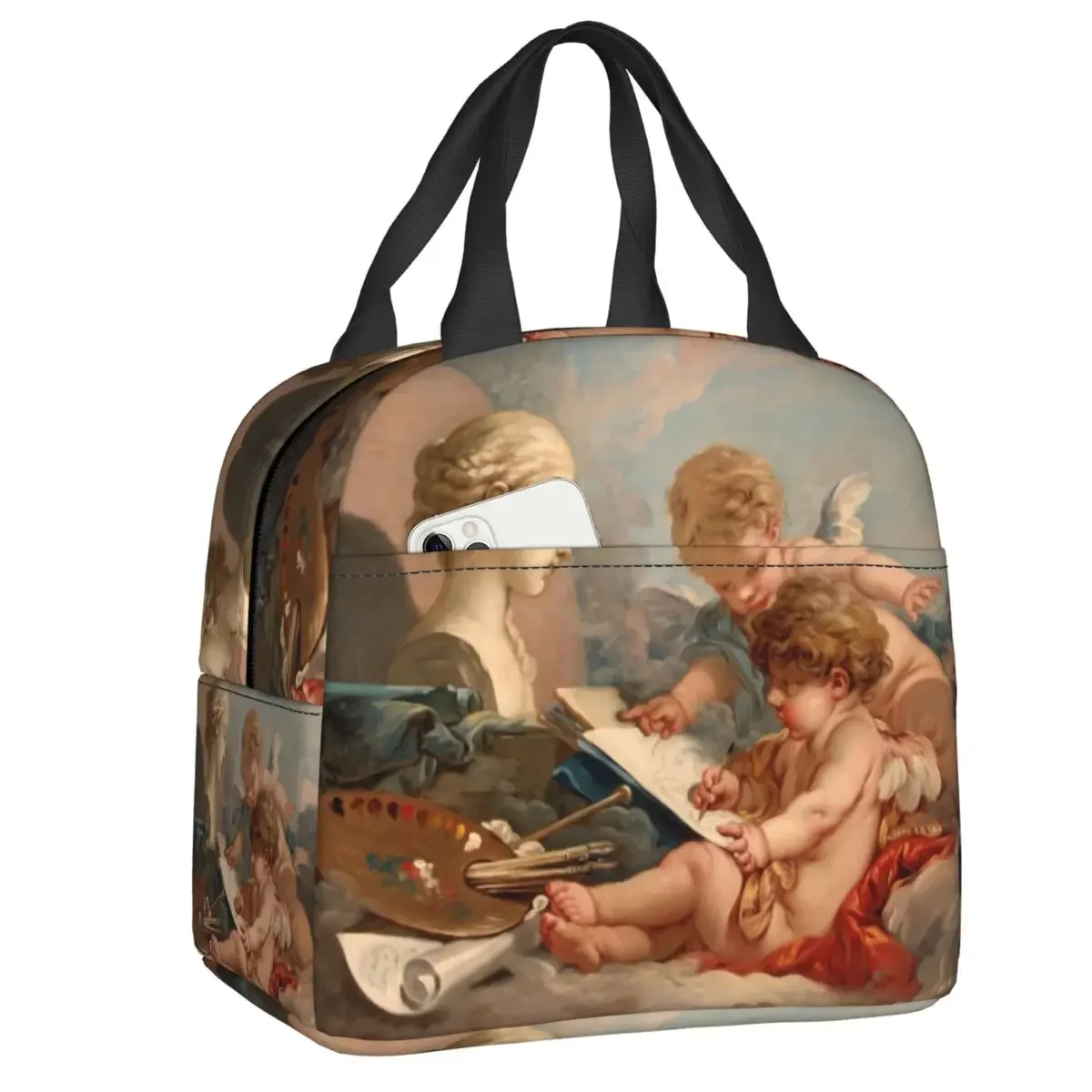 Renaissance Angel Cherub Insulated Lunch Bag for Women Boucher Rococo Art Portable Warm Cooler Thermal Lunch Bag Container Tote