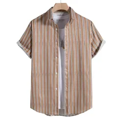 Summer Fashion Men's Short Sleeve Shirt Striped Print Daily Casual Commuting Wear Men's Oversized T-Shirt Tops Size S-5XL