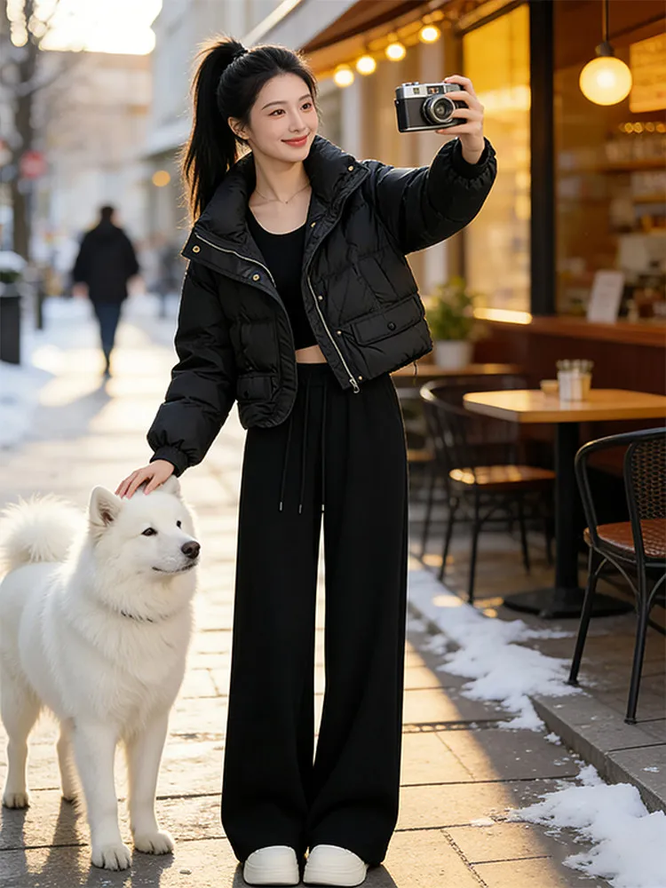 

Korean Sle ort Puffer Jaet Women's Faionable Pink Cotton Coat Warm Bread Sle Outerwear Winter Small Size New Model