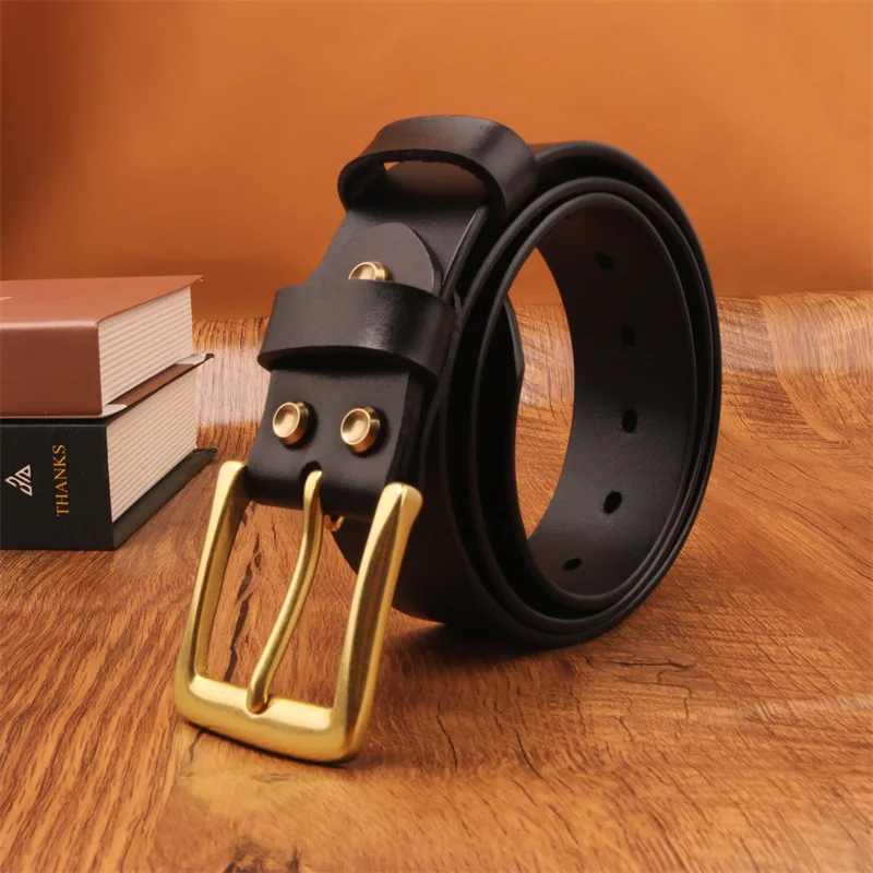 

The first layer of cowhide belt, men's leather pinbuckle belt, men's Korean version of the pants belt, copper buckle, retro belt
