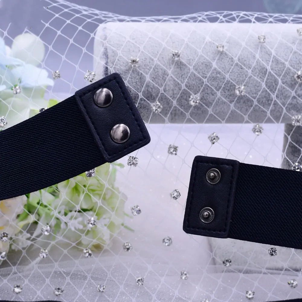 Rhinestone Wedding Elastic Belts Rhinestones Belt Lady Buckle Waist Belt Elastic Wide Waistband Fashion Wedding Dress Belt