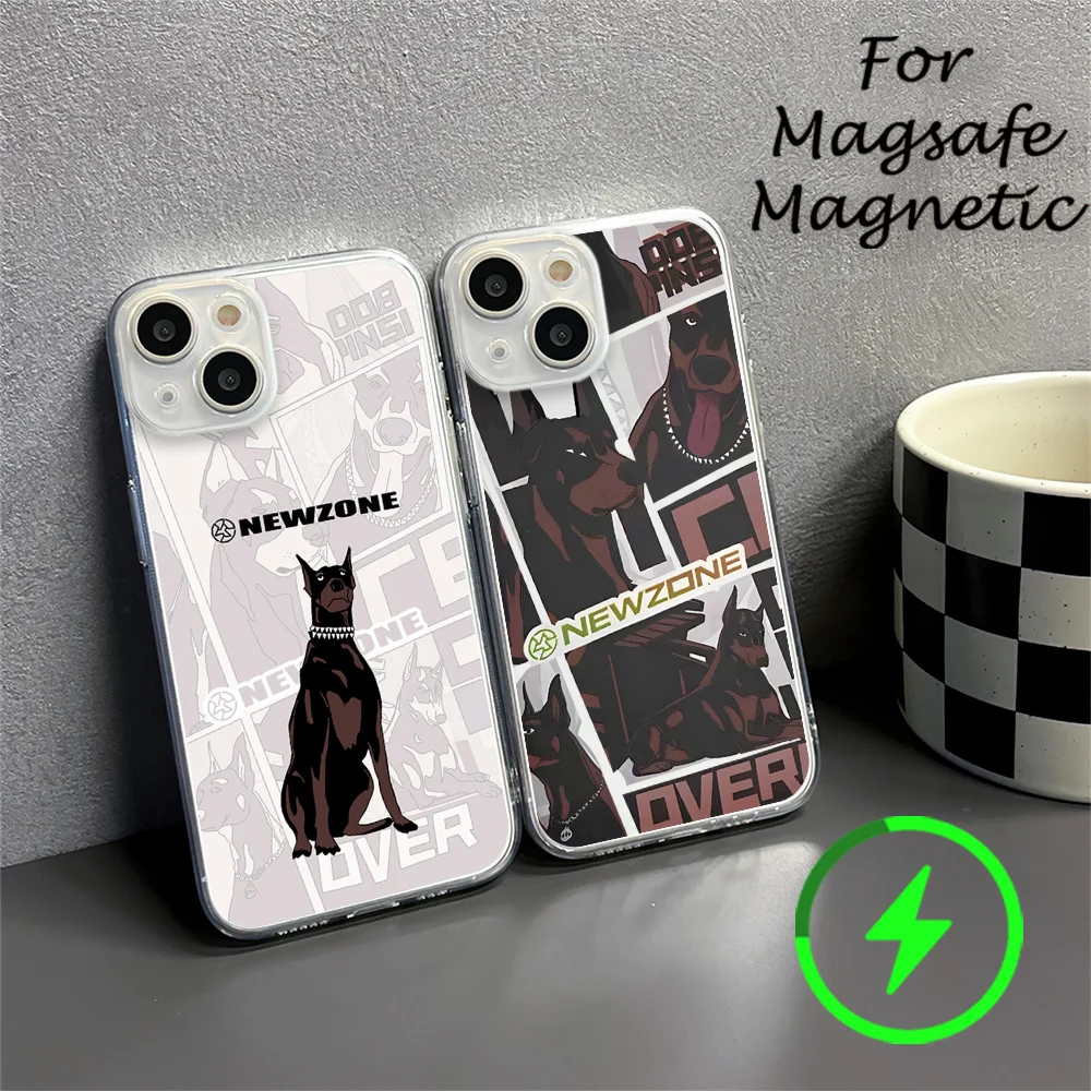 Anime style Doberman eye kill Phone Case For IPhone 15 14 13 12 11 Transparent Magnetic Suction Cover