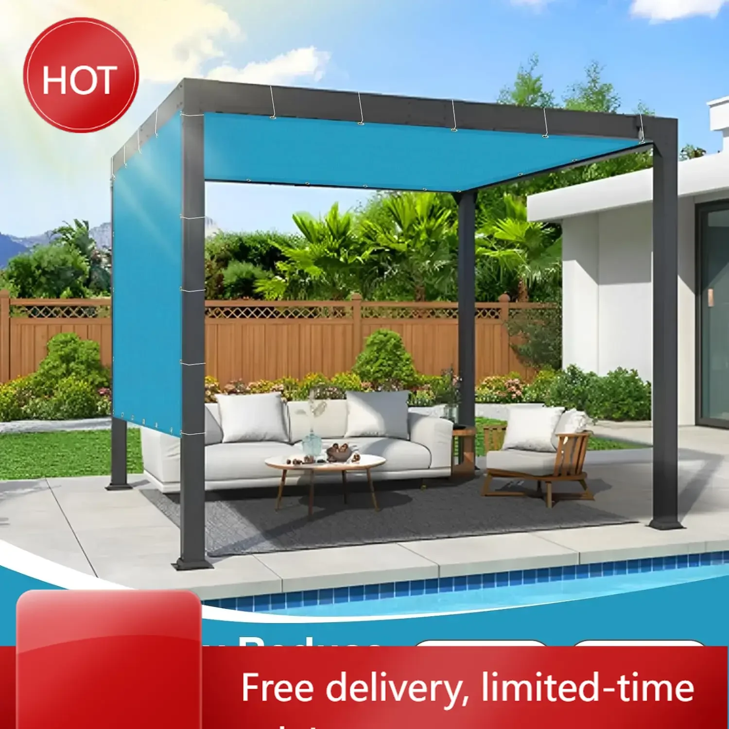 

Custom Size 8x13 FT Sun Shade Cloth with Grommets Pergola Shade Cover 95% UV Protection for Patio Outdoor, Turquoise Blue