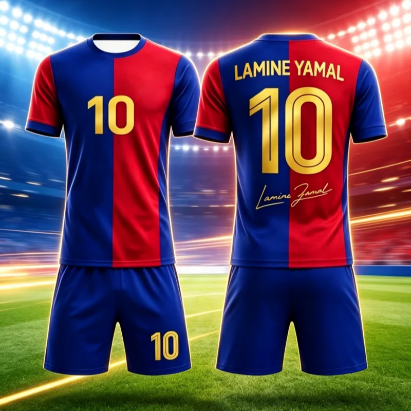 Summer Fashion New Yamal No.10 3D Football Jersey Sports Short Sleeve T-shirt and Shorts Set Breathable Loose Family Kids Tees