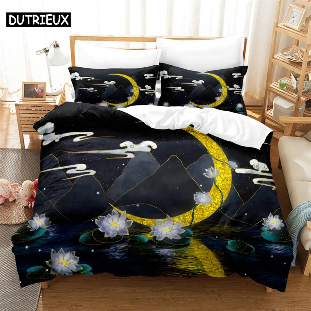 

Lotus 3Pcs Bedding Sets 3D Digital Printing Custom Quilt Duvet Cover Set Home Queen King Quilt Pillowcase