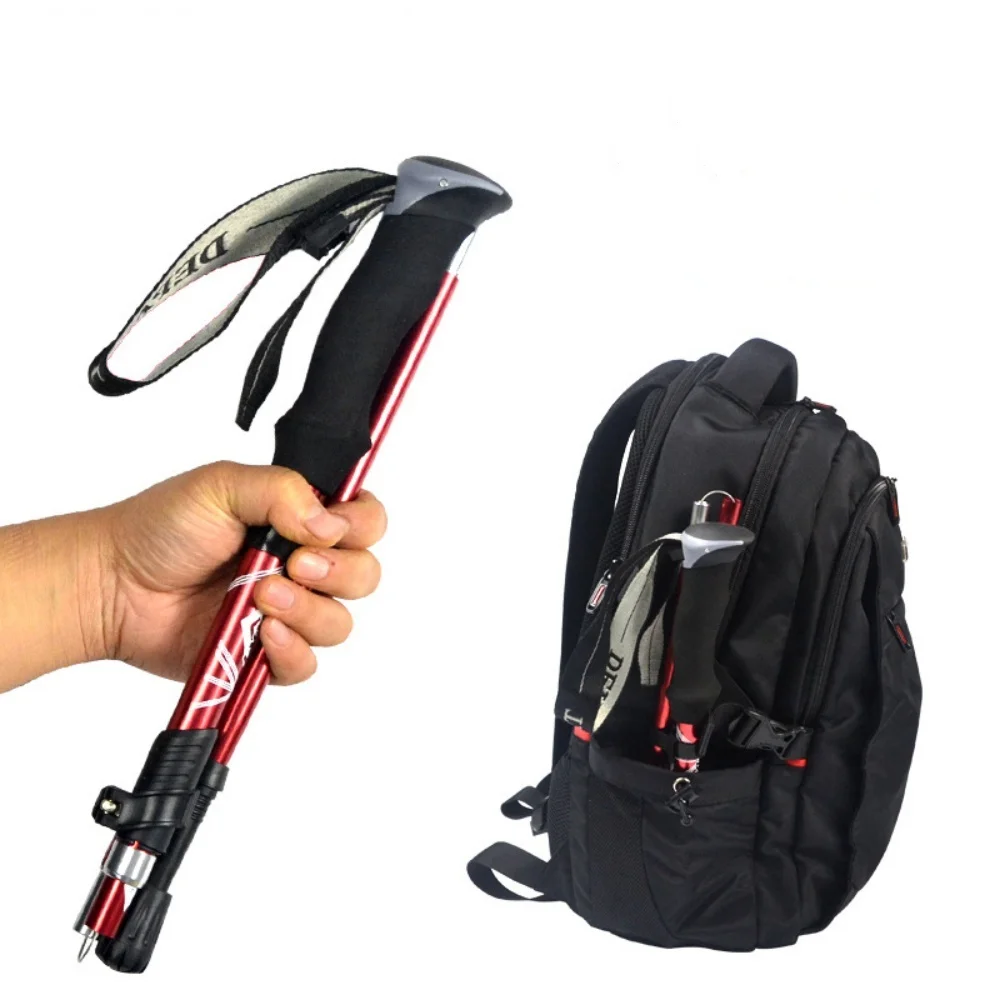 Palo de Trekking plegable para exteriores, palo de senderismo portátil para acampar, 5 secciones para ancianos nórdicos, telescópico, fácil de poner en bolsa