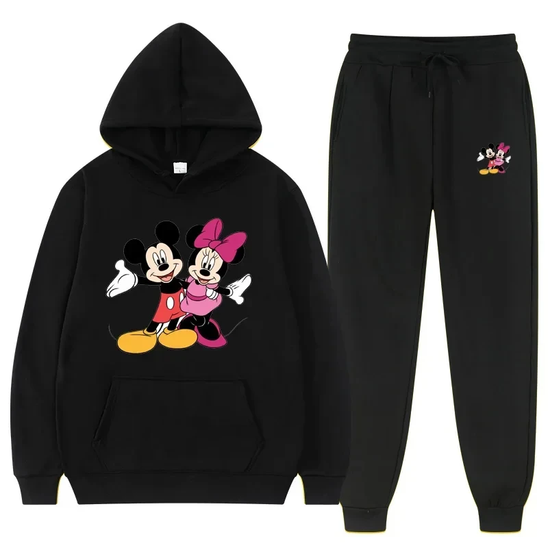 Customizable Pattern Hoodie Suits for Men and Women Disney Mickey Mouse Sweatshirts Autumn and Winter Warm Tops and Pants