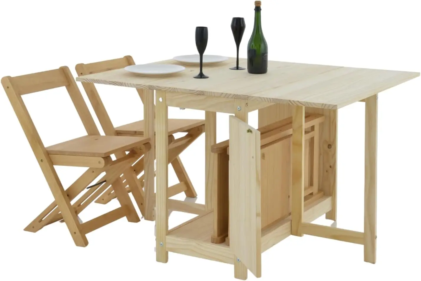 Solid Wood Folding Dining Table And Chair Set With Storage – Foldable Dining Table, Small Drop Leaf Kitchen Table, Perfect For