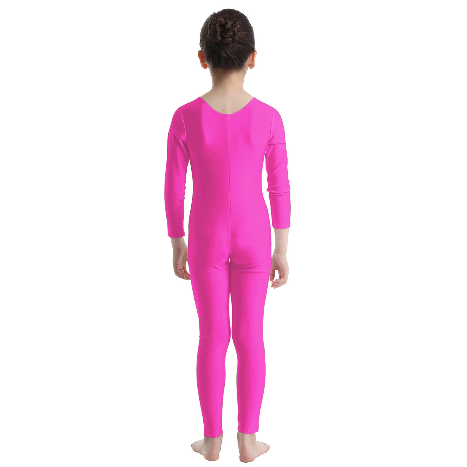 Kids Girls Ballet Gymnastics Leotard Dance Class Exercise Jumpsuit Long Sleeve Solid Elastic Unitard Stage Performance Dancewear