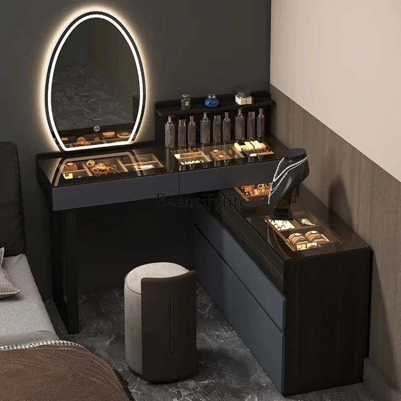 

03.Italian light luxury solid wood dresser chest cabinet integrated makeup mirror bedroom advanced sense