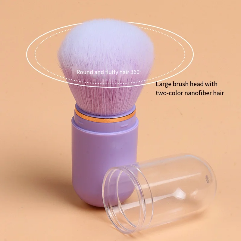 1Portable Telescopic Makeup Brush Kabuki Capsule-shape Multifunctional Travel Makeup Brushes Soft Hair Powder Blush Beauty Tools