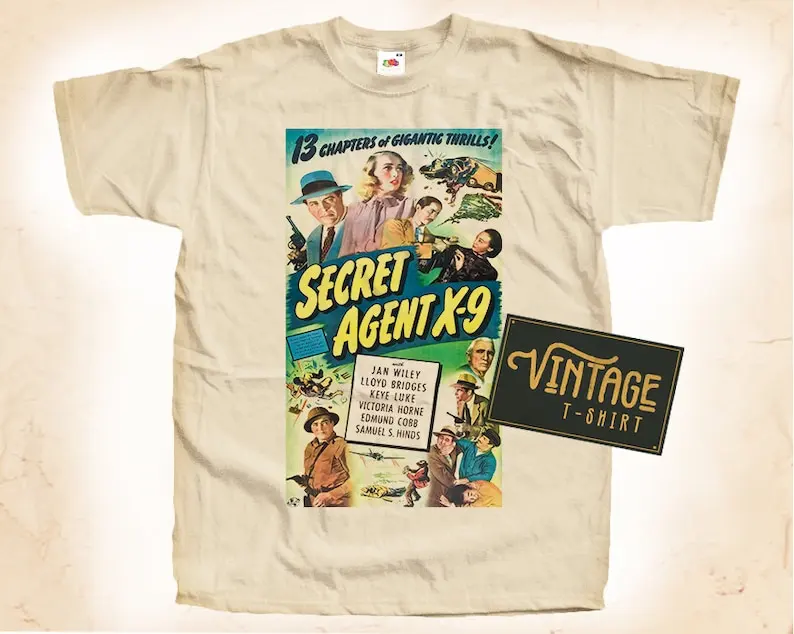 

Secret Agent X-9 T shirt Tee Natural Vintage Cotton Movie Poster Beige All Sizes