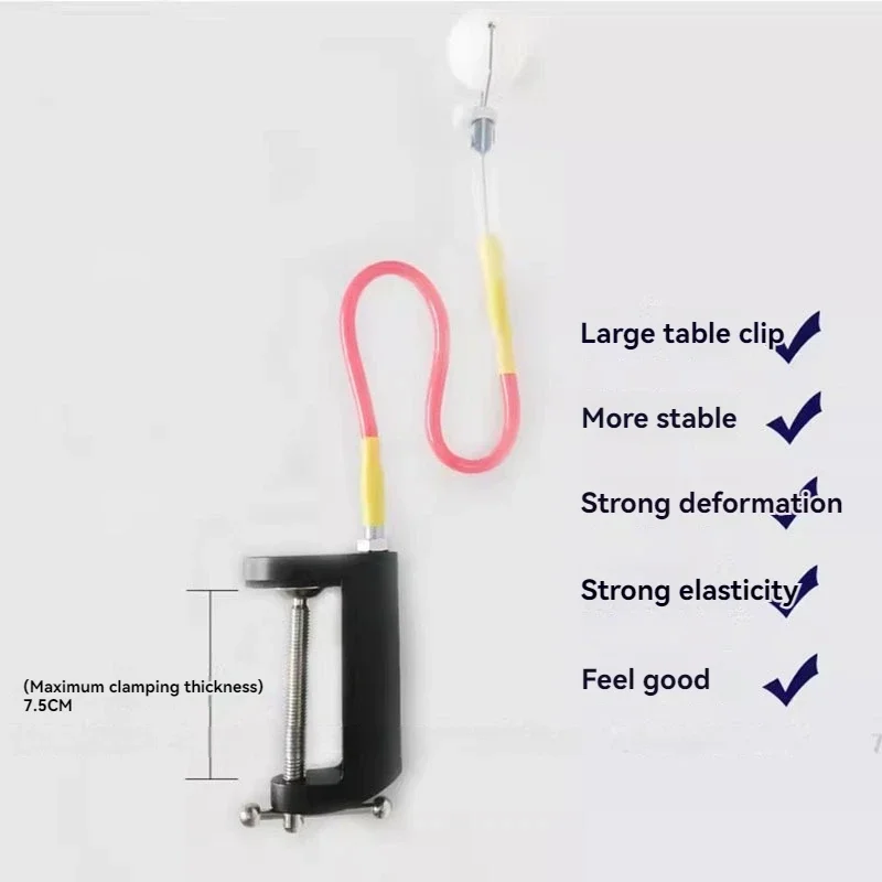 

Adjustable suction cup desktop clamp, table tennis training device, for self-training of basic hitting techniques and movements.