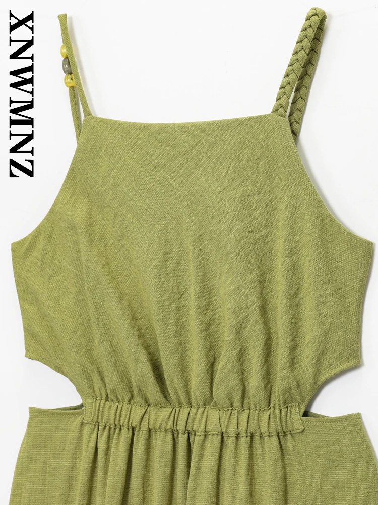 XNWMNZ 2025, Sommer-Frau, schlicht, modisch, dünner Schultergurt, Midikleid, schick, Urlaub, Damenbekleidung, grün, sexy, rückenfreie Kleider