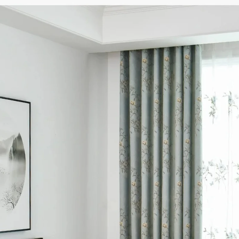 New Chinese Style Flower and Bird Jacquard Blackout Curtains for Living Room and Bedroom Window Screen