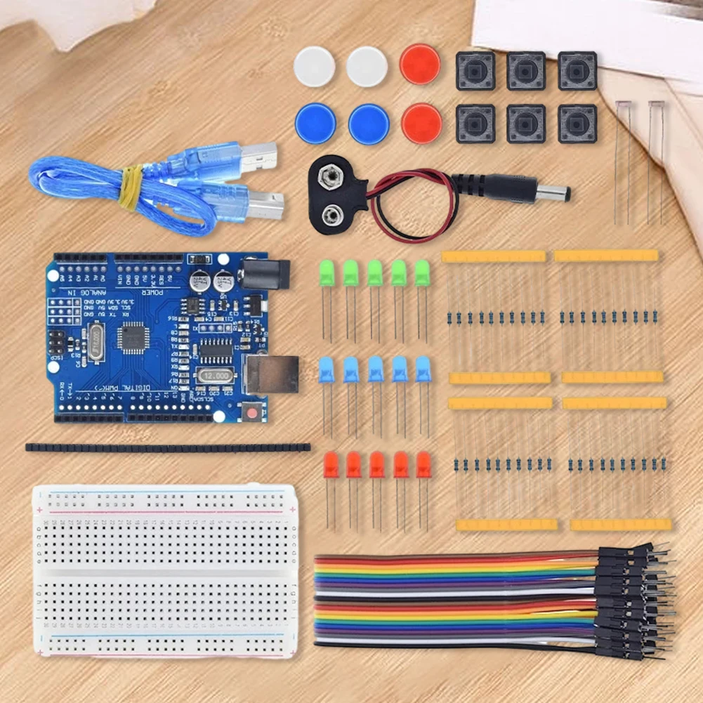 New Starter Kit 13 in 1 Mini Breadboard USB 3 Color LED Jumper Wire Button 400 Holes for Arduino R3 DIY School Education Lab