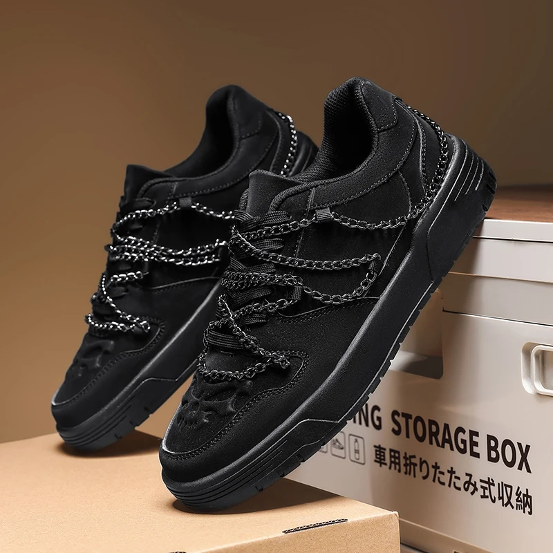 Stylish Niche Low-top Chain Casual Sports Shoes for All Four Seasons Men's Fashion Novel Retro Wear Comfortable Tenis Sneakers