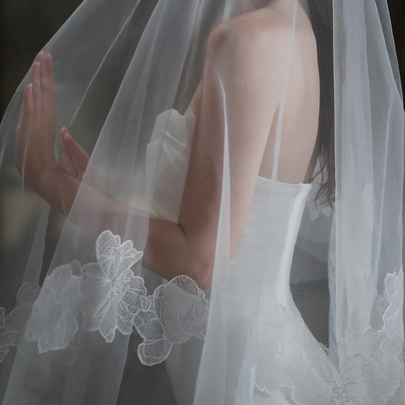 Lace Bridal Veil Vintage Medium Long Veil Without Comb Bridal Veils