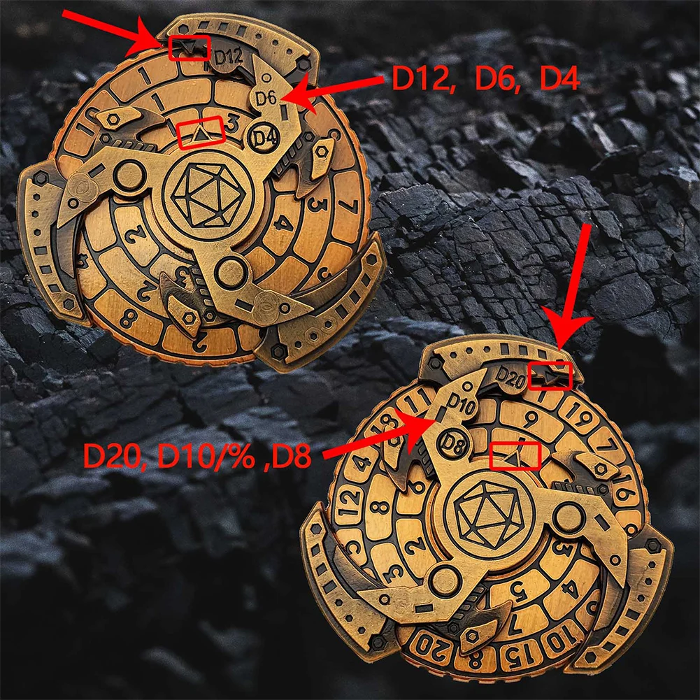 7-in-1 الإصبع الدوران نمط Dnd النرد المعدني المعدني Dnd النرد مع D & D صندوق النرد DND الروليت النرد سبينر لمشغل ألعاب لعب الأدوار
