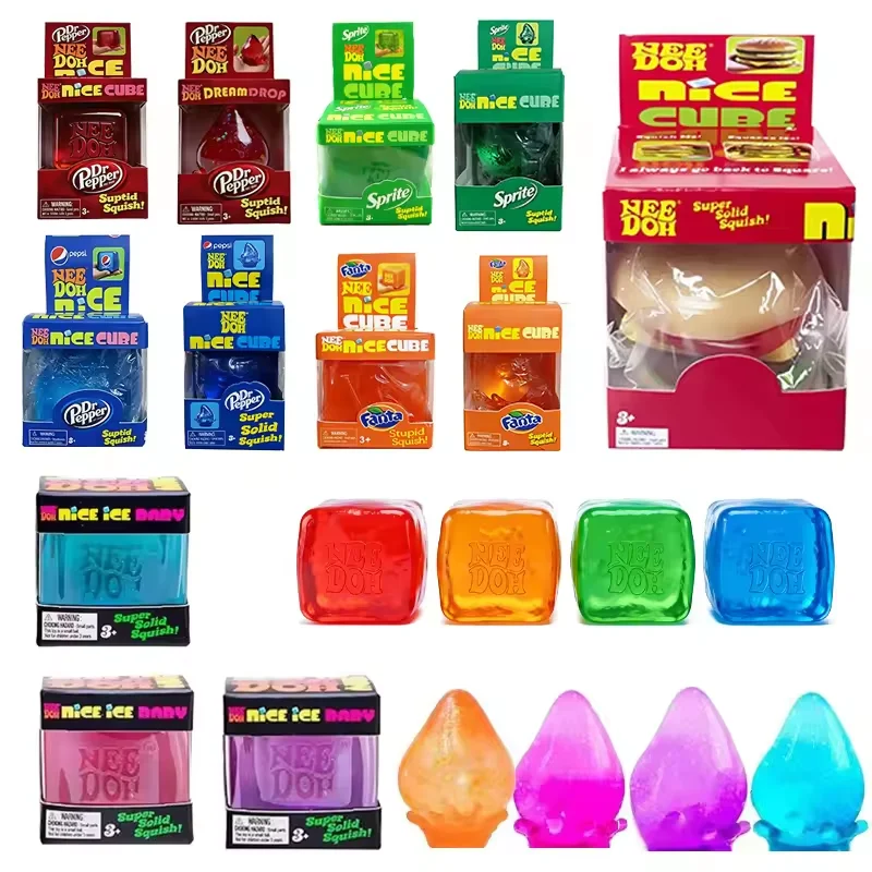 Needoh Dr Pepper Nice Cube & Dream Drop Sensory Toy Hamburger for Autism ADHD Squishy Stress Relief Anxiety Squeeze Pull Toy