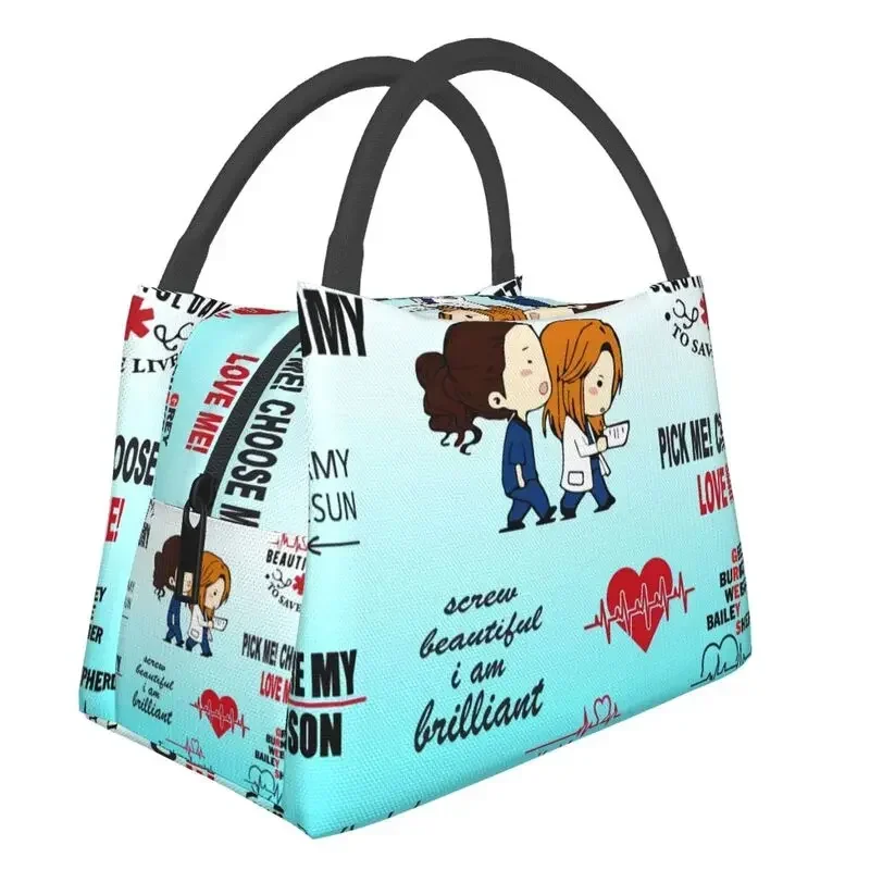 Grey's Anatomy Insulated Lunch Bags for Women Comedy Tv Movie Portable Cooler Thermal Bento Box Work Travel