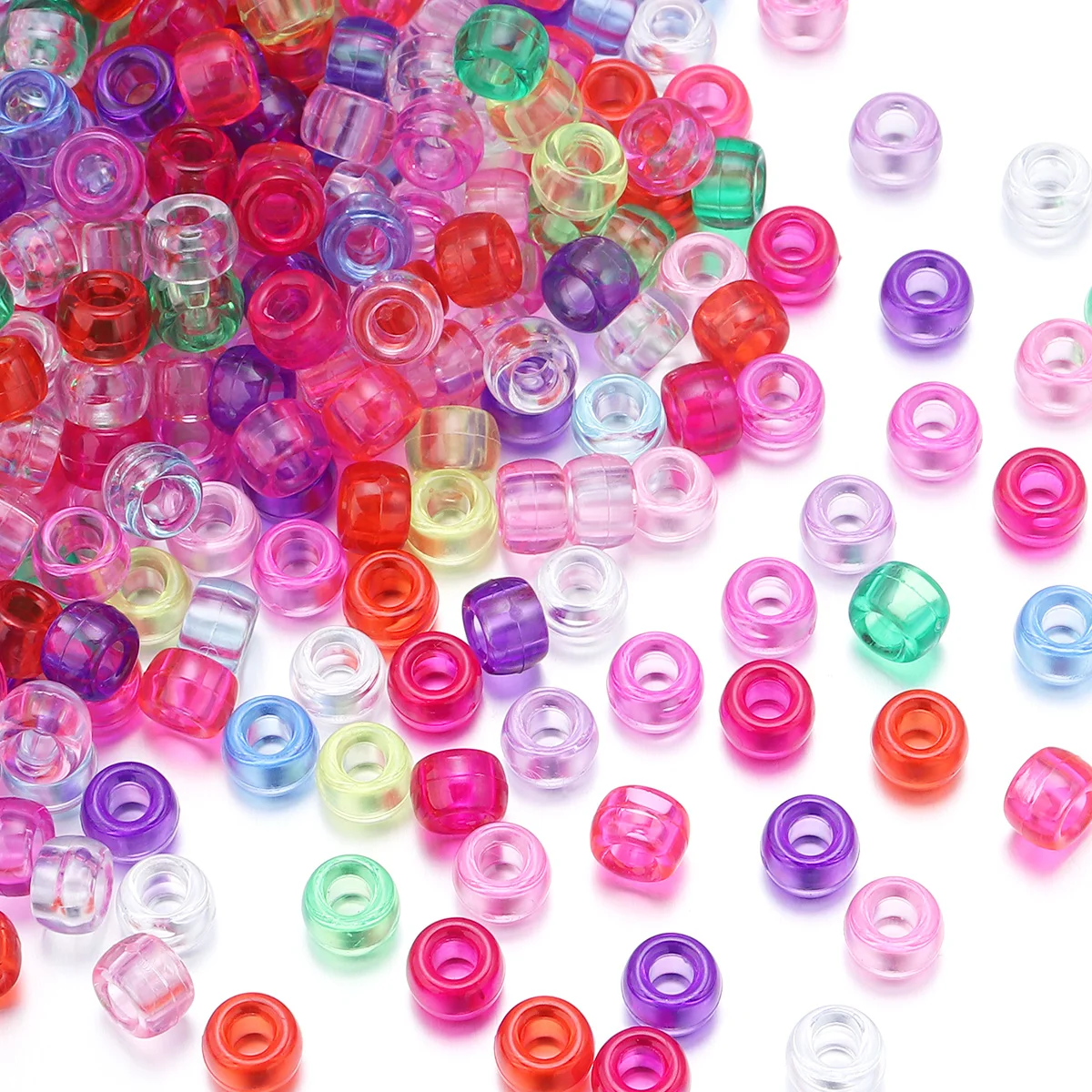 200 Stück Bunte Glitzer-Ponyperlen mit Großem Loch, Acrylperlen, Lose Abstandsperlen für Schmuckherstellung, DIY-Bastelarbeiten, Schlüsselanhänger, Armbänder – Detail 8