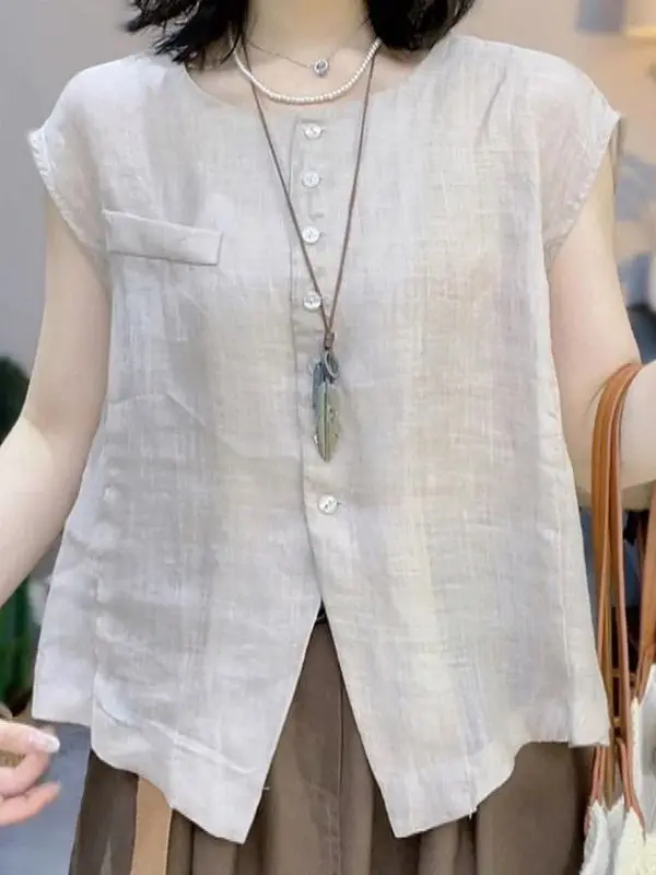 Estate 2025 Nuovo tappetino in cotone e lino Svel rotondo Ne Vest Thin Mallow Bal Canotta da donna IRt Pure Color UV...