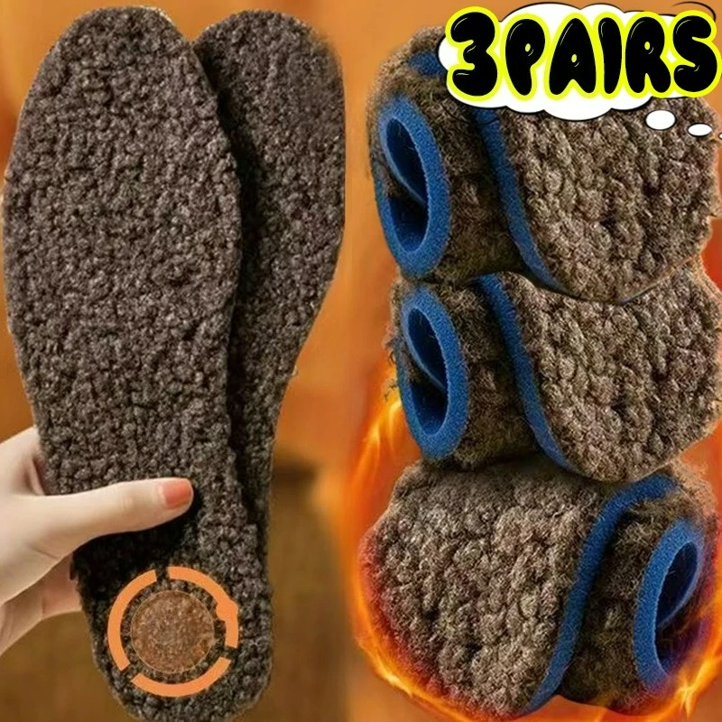 

1/3 пары самонагревающихся плюшевых стельок из ягненка для ног, зимние теплые шерстяные термостойкие мужские и женские термофлисовые утепленные ботинки, подушечки для обуви