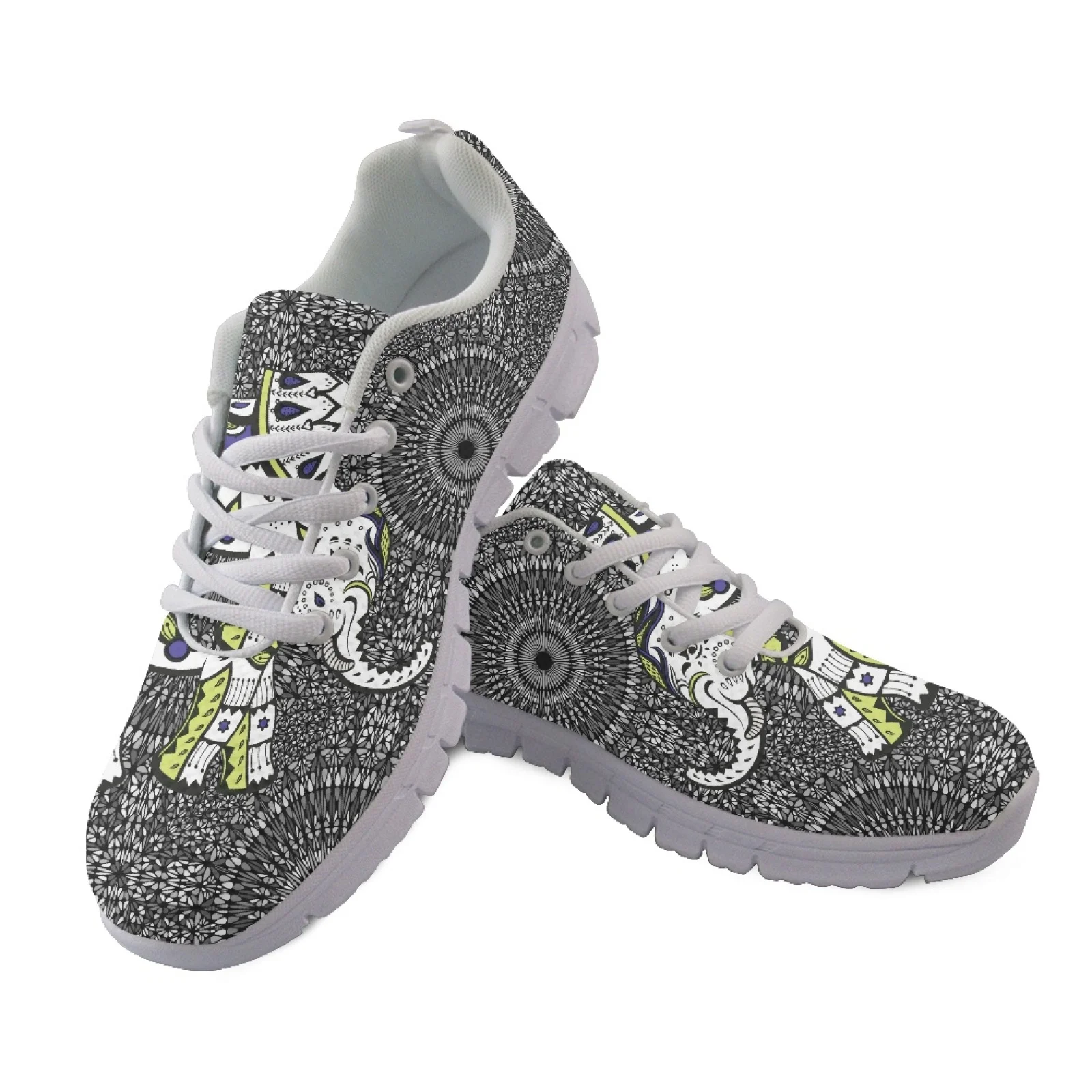 Coloranimal Breathable Non-slip Sole Tennis Running Shoe for Men Mens Sports Tennis Shoes for Hiking Mandala Elephant